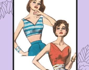 1950s Fun in the Sun tops, 38 inch bust, digital download pattern - Vintage Sewing Pattern PDF 1010