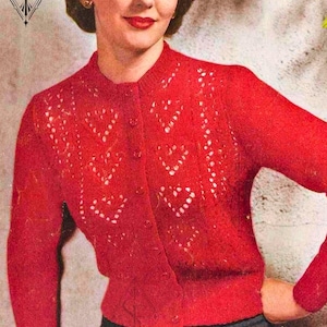 Ten of Hearts Cardigan, c. 1950s - vintage knitting pattern PDF (510)
