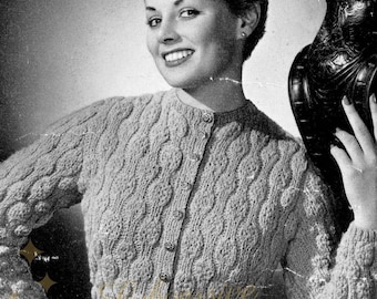 1950s quickly knitted Marilyn cardigan, multi-sized - Vintage Knitting Pattern PDF