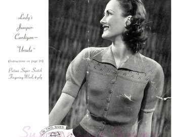 Ursula, a 1940s knitted cardigan jacket in plus size - vintage knitting pattern PDF (480)