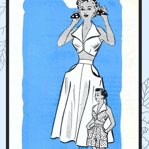 Peut inclure: Un patron de couture vintage pour une robe soleil en deux pièces avec un haut court et une jupe ample. Le patron s'appelle "Veronica Sun Set" et est de taille 20 (96,5 cm de tour de poitrine). Le patron date des années 1950.