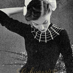 Soft as a Spider's Web, 1950's sweater with spiderweb neckline - vintage knitting pattern PDF