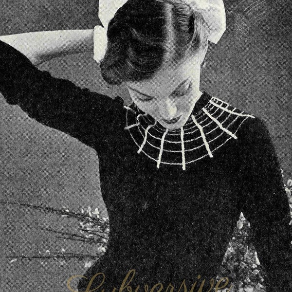Suave como una telaraña, suéter de los años 50 con escote de telaraña - patrón de tejido vintage PDF