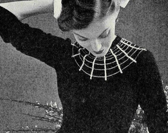 Soft as a Spider's Web, 1950's sweater with spiderweb neckline - vintage knitting pattern PDF