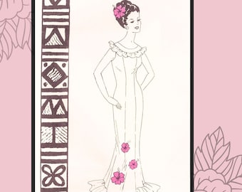1950s Hibiscus Holomuu in size 36 - Vintage Sewing Pattern PDF 1028 Polynesian Pattern 107