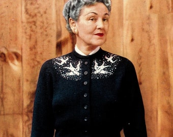 1953 Swallow Cardigan Knitting Pattern: Vintage PDF (Plus Size 38-40 Bust)  701-11