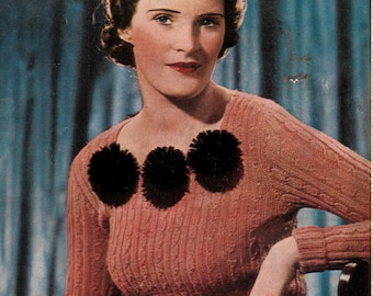 Pom-Poms are Vogue - vintage jumper knitting pattern PDF from Stitchcraft Magazine