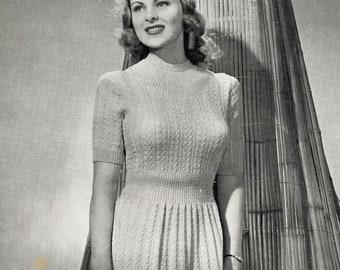 Kay, a flattering knitted dress c.1940 - vintage knitting pattern