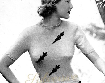 1950s Atomic Leaf Motif jumper in size 32, 34 and 36 - vintage knitting pattern