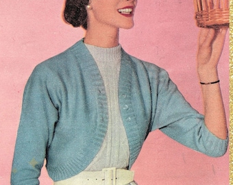Three Buttoned Dolman Bolero in size 36 - vintage knitting pattern (538)