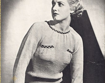 Simple, yet very charming jumper c. 1930s - vintage knitting pattern PDF