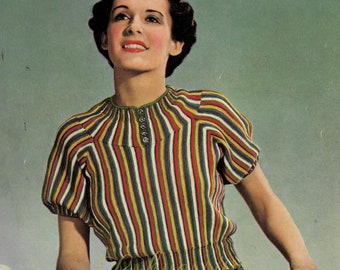 Sideways Stripes pullover from Stitchcraft Aug 1938, vintage knitting pattern