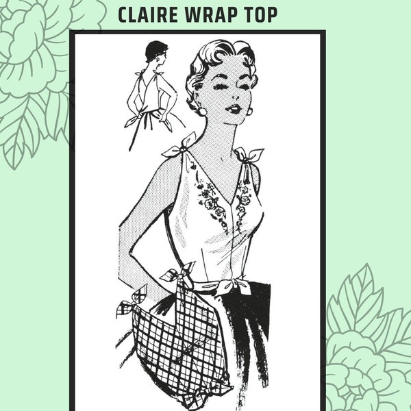 1950s Claire Wrap Top with Tie Shoulders, medium size, Print at Home Pattern 1016