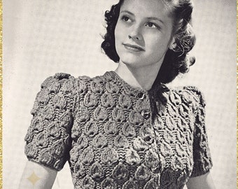 Newett, a charming 1940s cardigan in thick wool - vintage knitting pattern PDF