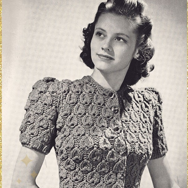 Newett, a charming 1940s cardigan in thick wool - vintage knitting pattern PDF