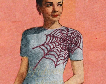 The Dressy Wool - multi-design pattern including spiderweb, fringed shoulders and more, c. 1940s - Vintage Knitting Pattern