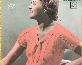 Barbara, a 1930s delicate lace jumper - vintage knitting pattern PDF