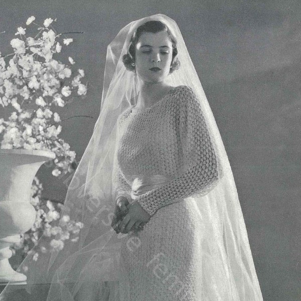Early 1930s Art Deco lace wedding dress ,’Marina’ from Minerva c.1934 (306) knitting pattern pdf
