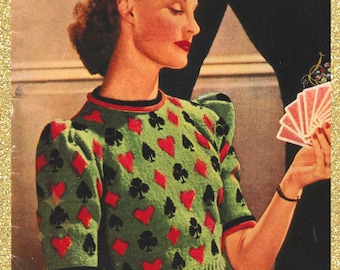Bridge Jumper from Stitchcraft c. October 1940 - vintage sweater knitting pattern PDF