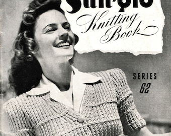 Entire 1940s Thick Wool Knitting Book SunGlo Series 62 c. 1940 - Vintage Knitting Pattern booklet PDF