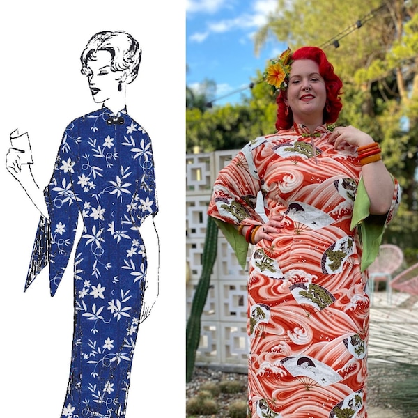 Patron de couture multi-dimensions Pake Muu 1024 tailles 32-44, impression à la maison motif polynésien Pakemuu des années 1950 130