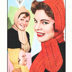 1950s Pixie Hood with Attached Scarf  – vintage knitting pattern PDF