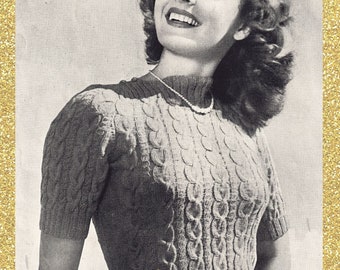 Yvonne, 1940s womens cabled jumper - vintage knitting pattern PDF