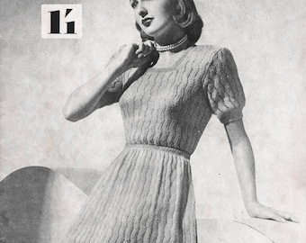Vintage 1940s Knitting Pattern Book Sun-Glo 108: Dresses, Suits, Jumpers (PDF Download, Sizes 32-44 Bust)