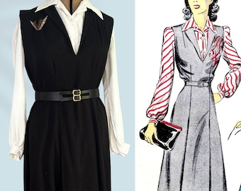 Vintage 1940s Hepburn Jumper Dress & Blouse Sewing Pattern - Size 38 (DuBarry 5235 Digital Download)