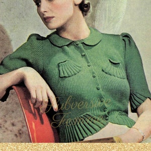 Frilly Jumper Cardigan from Stitchcraft, c. 1938 vintage knitting pattern