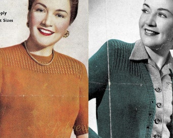 A larger sized twinset (38-40), cardigan and jumper c. 1940s - vintage knitting pattern Bestway 2081 and 2024