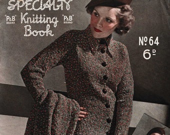 Entire 1930s Patons and Baldwins Specialty Knitting No.64, 10 designs - Vintage Knitting Pattern booklet