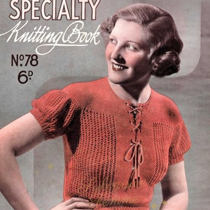 Patons Speciality Knitting No.78, 1930s - Vintage Knitting Pattern booklet
