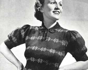 Bernice, a snowflake fair isle jumper from 1930s - vintage knitting pattern PDF (337)