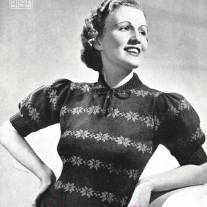 Bernice, a snowflake fair isle jumper from 1930s - vintage knitting pattern PDF (337)