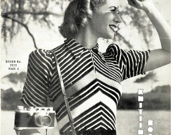 1940s chevron sweater from Sun-Glo - vintage knitting pattern PDF (485)