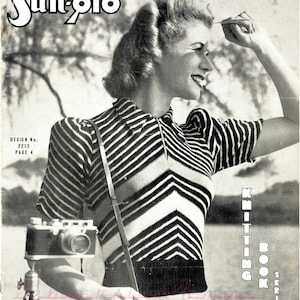 1940s chevron sweater from Sun-Glo - vintage knitting pattern PDF (485)