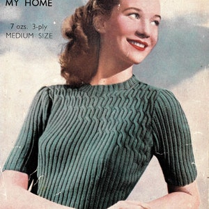 1940s attractive floating cables jumper - vintage knitting pattern PDF (487)