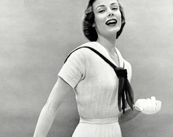 1950s sailor dress quickly knitted with thick yarn,  in three sizes - Vintage Knitting Pattern PDF (531)