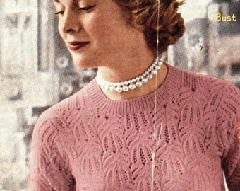 Majestic lace jumper c.1950s, Sirdar No. 7618  - vintage knitting pattern PDF (525) size 34-36-38-40