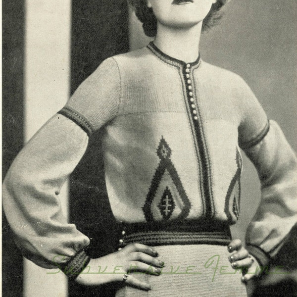 Outstanding 1930s russian style knitted blouse pattern - vintage knitting pattern PDF (332)