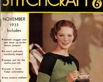 Stitchcraft November 1933, Art Deco handcrafts - Vintage Knitting Pattern booklet PDF