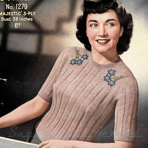 Bluebell, 1940s plus size knitted jumper - vintage knitting pattern PDF (473)