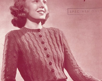 Aileen, cabled 1930s jumper with button closing - Vintage Knitting Pattern