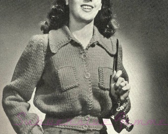 1940s Lumber Jacket knit in Bulky Wool c.1940 - vintage knitting pattern PDF (478)