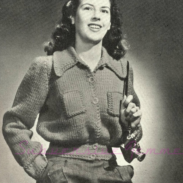 1940s Lumber Jacket knit in Bulky Wool c.1940 - vintage knitting pattern PDF (478)