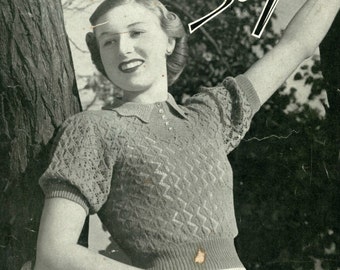 Gaiety, a 1930s-40s delicate lace jumper from Patons - vintage knitting pattern PDF (330)