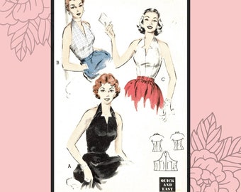 1950s Robyn Halter Tops, size 18 36″ bust Print at Home Vintage Sewing Pattern 1022