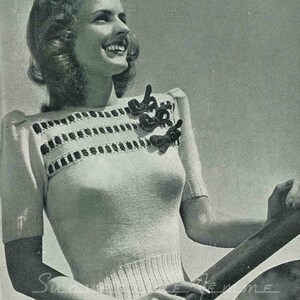 Bows, Bows and more Bows - ladies jumper c. 1940 - vintage knitting pattern PDF (450)