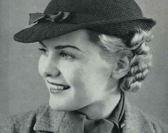 1930s Swagger Brimmed Hat, c. 1936 - vintage knitting crochet pattern PDF (316)